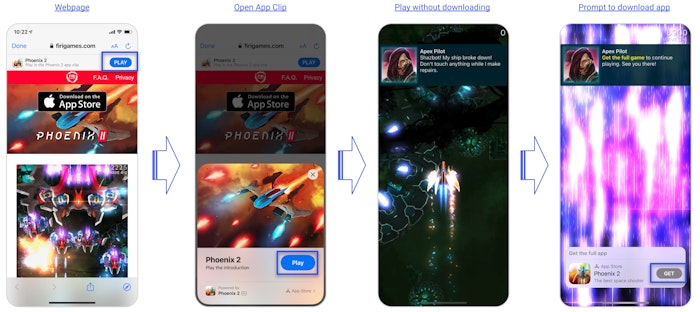 Example of Phoenix's 2 App Clip User Experience by Firi Games